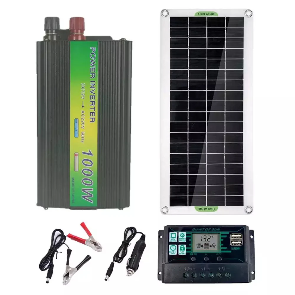 

220V 30W Solar Panel Battery Charger 1000W Inverter USB Kit Complete 10A Controller Solar Power System-1