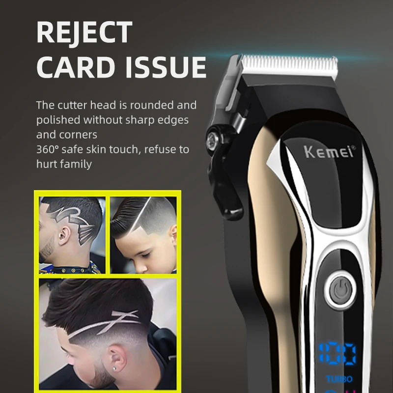 Kemei Professional Hair Clipper Rechargeable Trimmer Men Electric Cutter Hair Cutting Machine LCD Cordless Beard Trimmer KM-1990 4