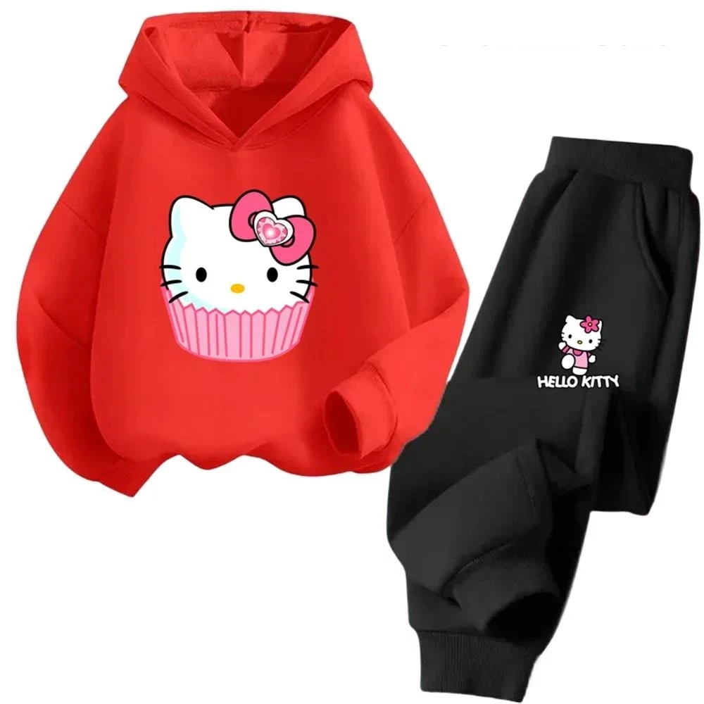 thumbnail image 1 of Conjunto de sudadera con capucha de Hello Kitty Kuromi para niños, juego de dibujos animados para niños, traje de camión de primavera y otoño, sudadera de manga larga, lindas sudaderas con capucha par, 1 of 5