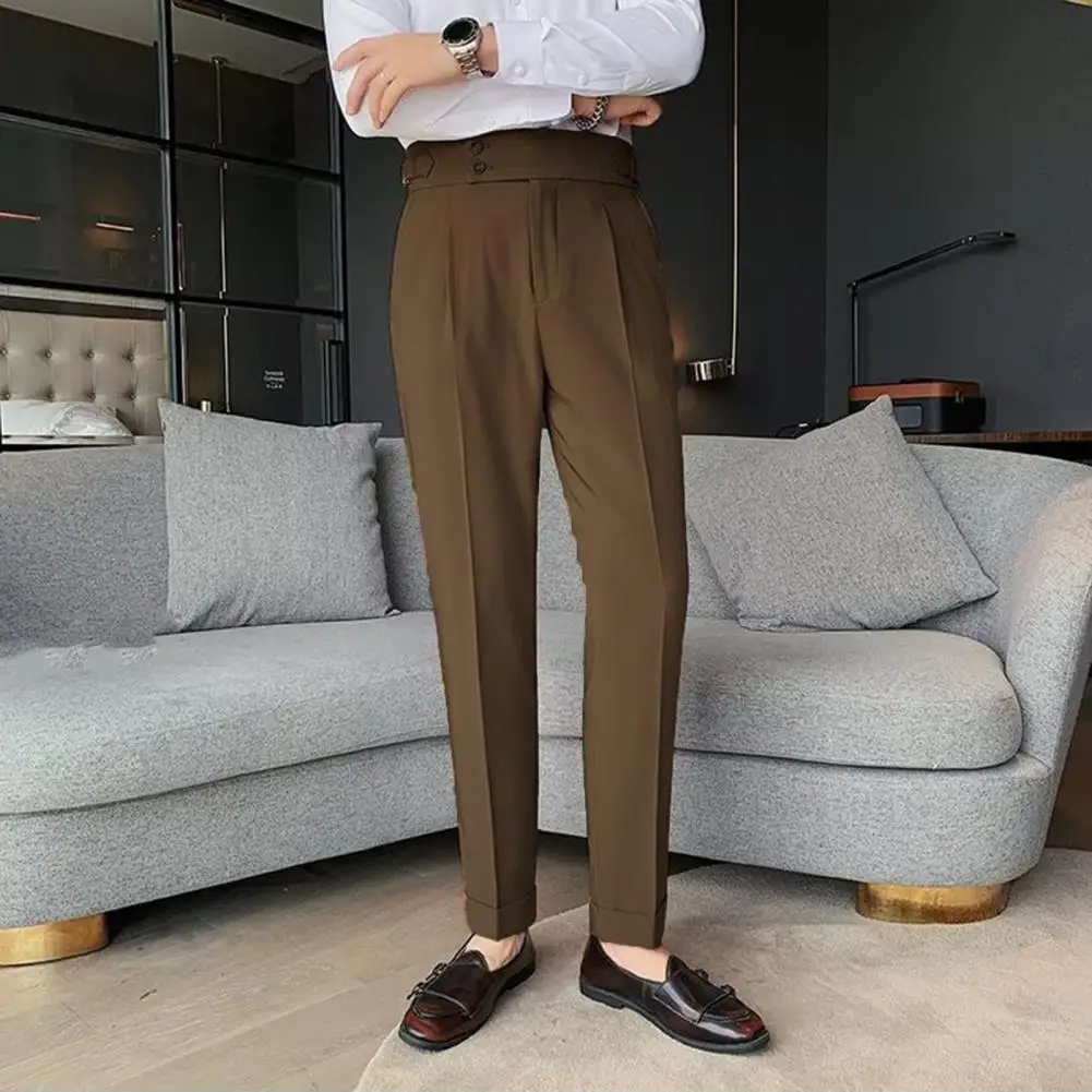 

Men Pants High Waist Design Trousers Vintage High Waist Men's Suit Pants Slim Fit Business Style Trousers with Soft Breathable