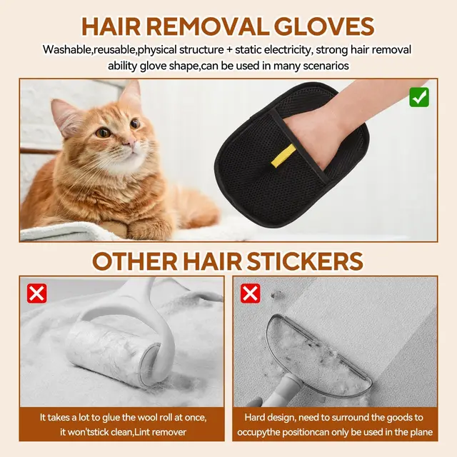 Pet Hair Removal Tool Reusable Static Removal Gloves, Double-Sided Grooming Gloves for Pets, Removes Pet Fur Hair for Carpets 5