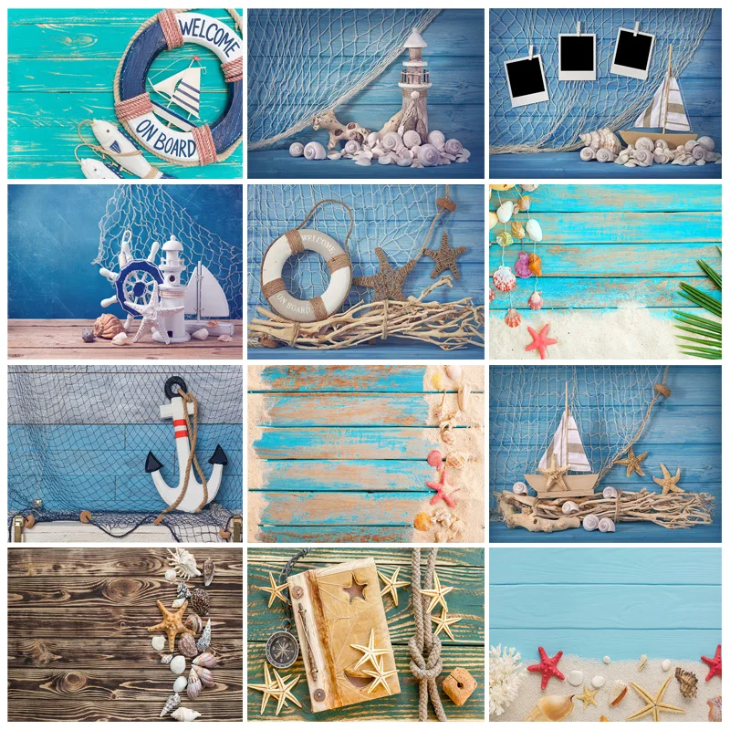 SHENGYONGBAO Wooden Board Starfish Shell Conch Photography Background Vinyl Cloth Baby Shower Photo Backdrop Props 210321CAR-02 laeacco baby shower party blue stripes photography backdrop gold star moon customize poster pattern photo background photostudio