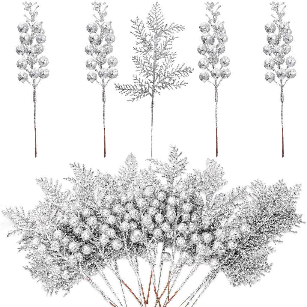 5PcsChristmasDecorationGlitterBerrieArtificialFlowerBouquet