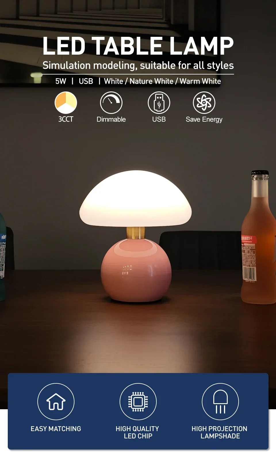 Description Picture 2 of itemNew Full Spectrum Desk Lamp Creative Cream Style Bedroom Bedside Lamp Modern Warm Desktop Desk Lamp Living Room Bar Night Lamp