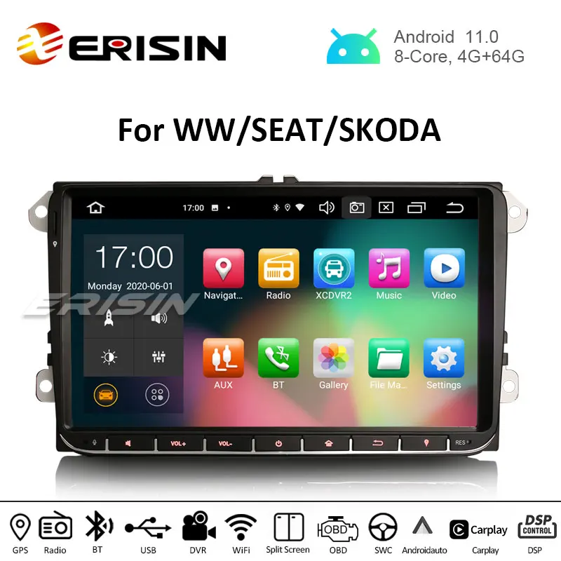 Radio con GPS para coche, reproductor con Android, 8 pulgadas, WiFi 4G, BT,  DTV, OBD2, DVR, SWC, para VW, Skoda, Octavia, golf 5, 6, touran, passat