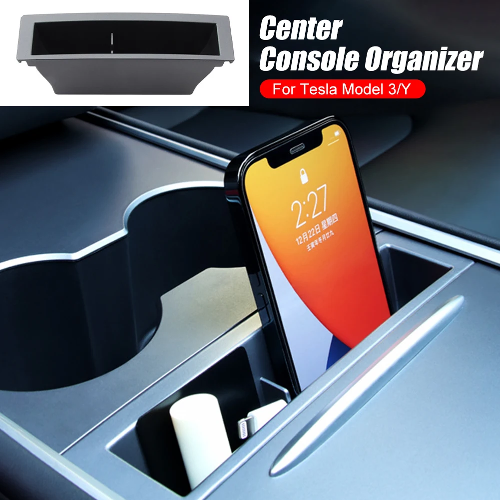 

For Tesla Model 3 Y Center Console Storage Box Phone Holder Slot Armrest Storage Box Charging Wire Management Interior Organizer