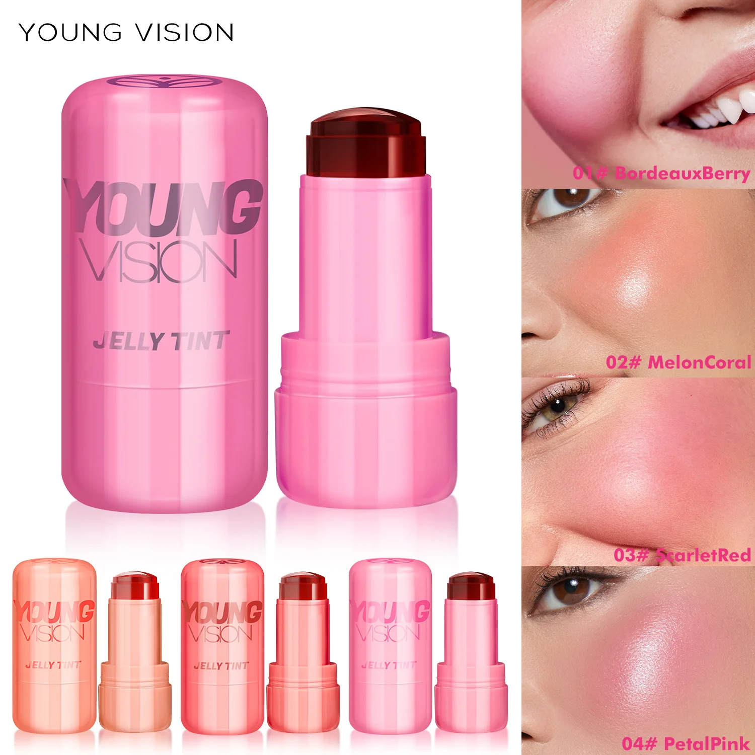 Hot Jelly Blush Lip Dye 4Pcs/Set Wears Makeups Gighly Saturated Enhances Complexion Lip Cheek Contour Rouge Liquid Blush Sticks 2