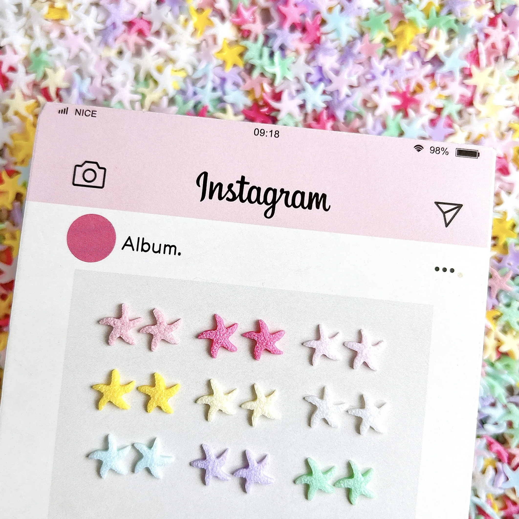 100PCS 마카롱 컬러 시뮬레이션 불가사리 수지 네일 아트 참 크리 에이 티브 귀여운 서리로 덥은 스타 네일 장식 DIY 머리핀 손톱