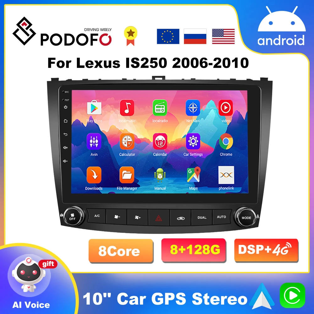 bluetooth car stereo Podofo 10.1" Android 10 Car Radio For Lexus IS250 2006-2010 GPS Navigation Multimedia Player Head Unit 2 din Carplay Autoradio alpine car audio