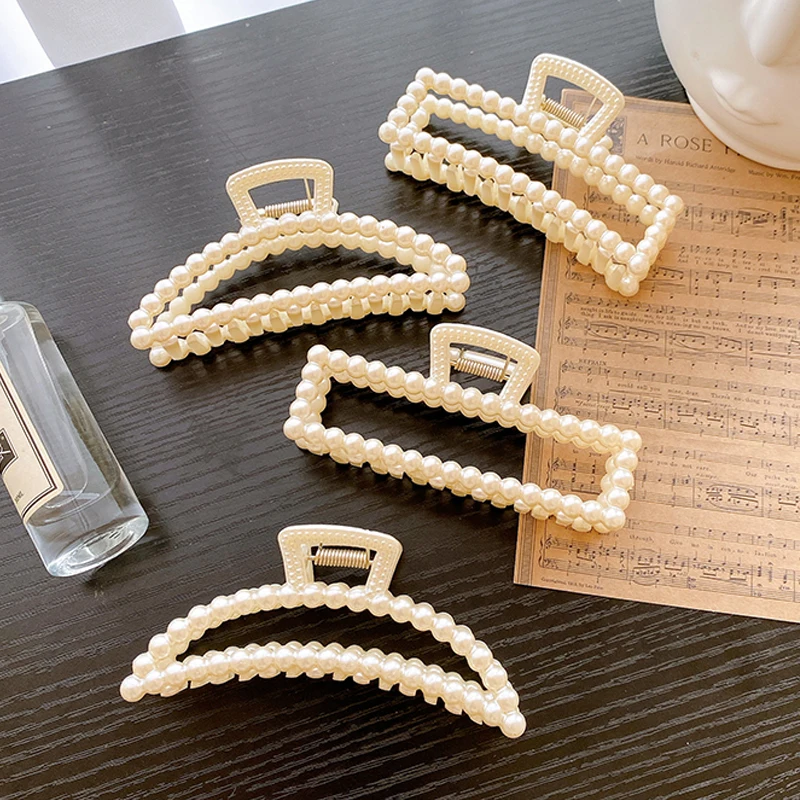 China Fashion Big Geometric Pearl Resin Women Girls Hair Clip Headwear Exquisite White Hairpin Accessories hair accessories