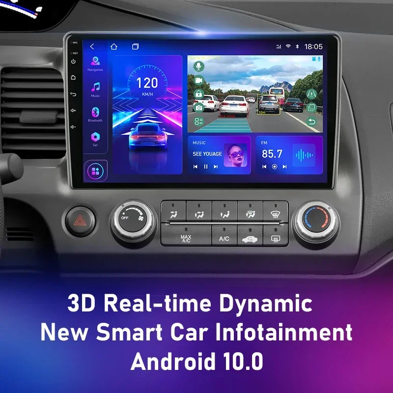 Srnubi-Rádio estéreo para carro para Honda Civic 8 2005-2012, leitor multimídia, navegação GPS, 2 Din, 4G, áudio, DVD, Carplay, Android 12, 10