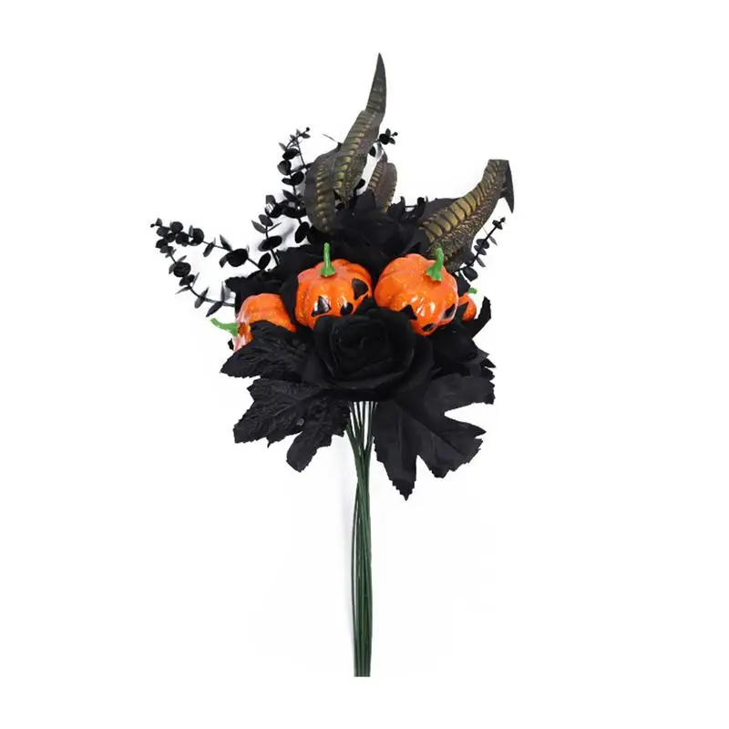 

Black Artificial Rose Flower Simulation Black Rose Fake Flower Wedding Par with Pumpkin for Floral Arrangement DIY Supplies