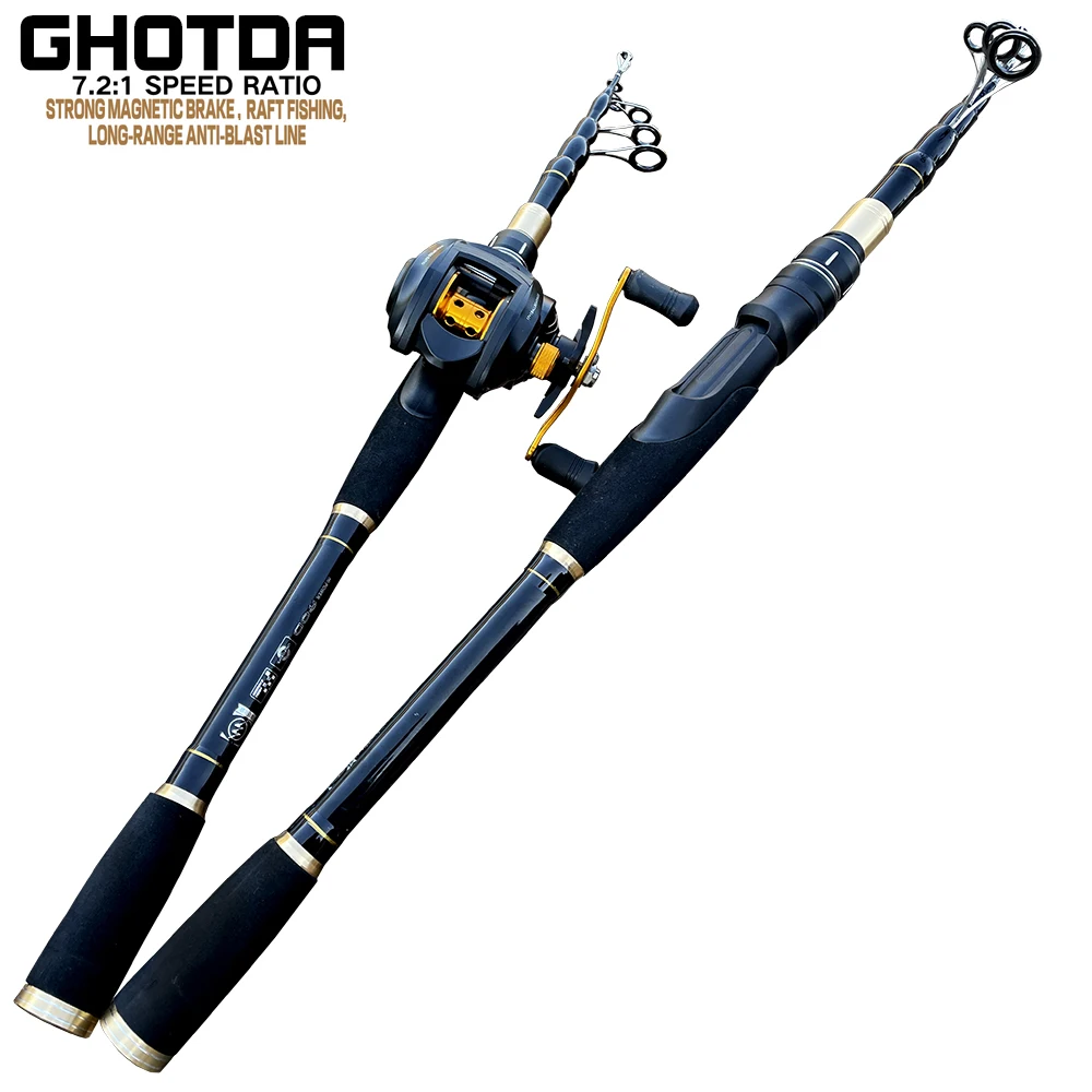 Telescopic Fishing Rod and Reel Combo Set 1.6-2.4m Baitcasting Spinning  Fishing Reel and Spinning Fishing Pole