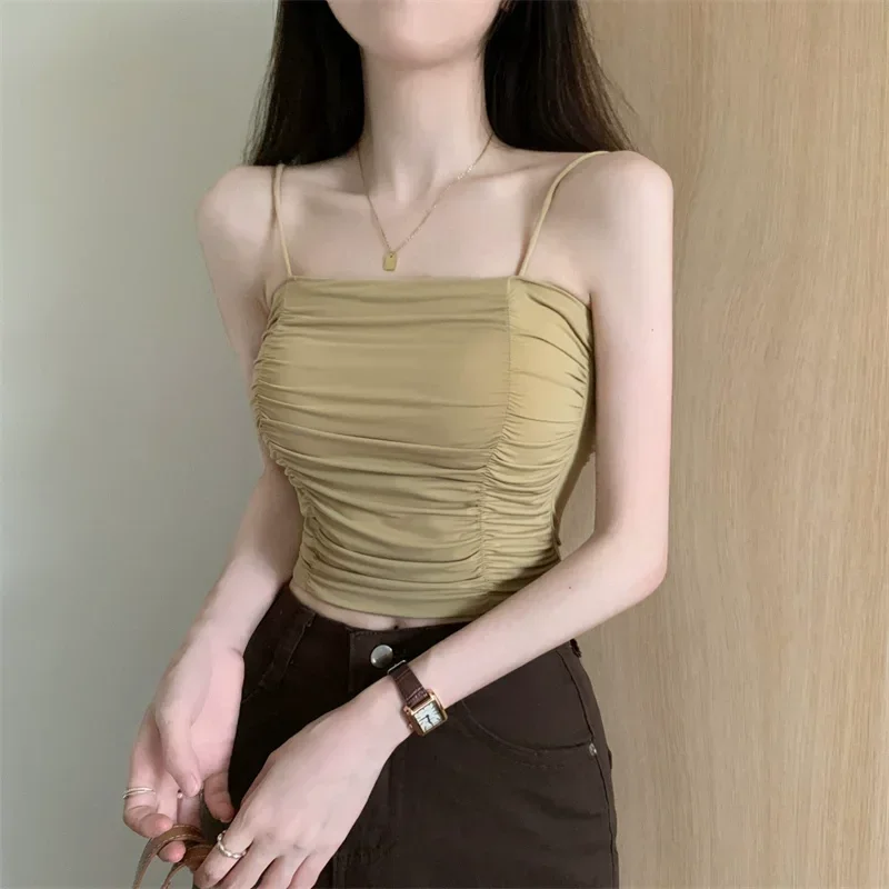Top Women Sexy Shirts Sleeveless Tube Tops Girls Tops With Suspenders Lady White Camisole Padded Bras Woman Clothing Corset Top - 5