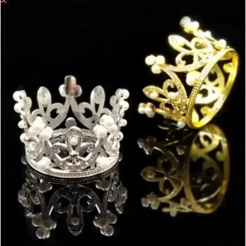 1 Pcs Mini Crown Cake Decoration Princess Topper Pearl Tiara Childrens Hair Accessories Wedding Kids Birthday Party Decorative