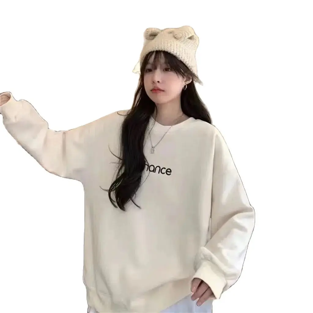 Korea Hoodies Pullover Women Vestidos Autumn O-Neck Long Sleeve Tops Vintage BF Sweatshirts Pull Femme