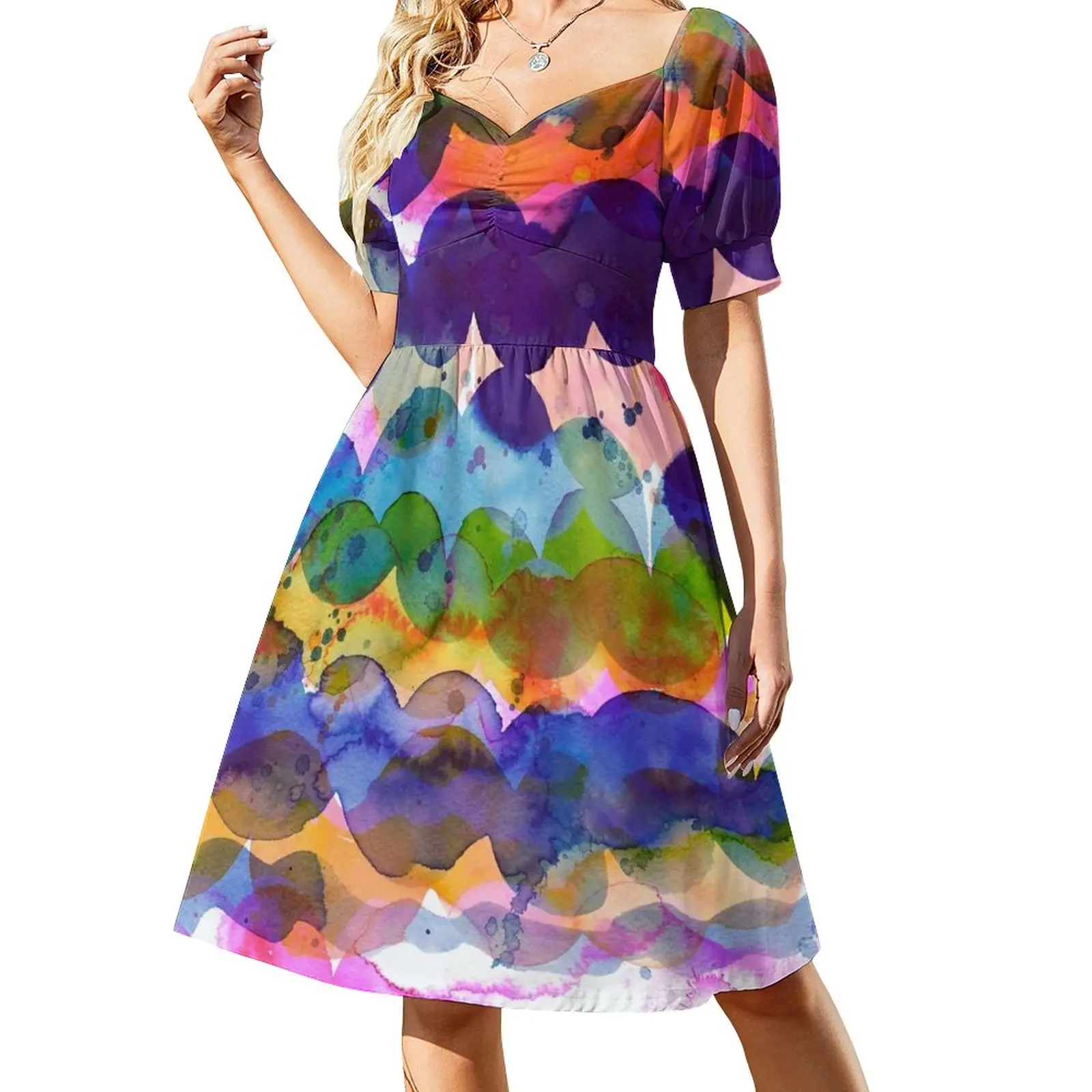 

Abstract waves sunset watercolor painting - Colorful tidal Dress elegant chic women dresses promotion women's fashion dresses