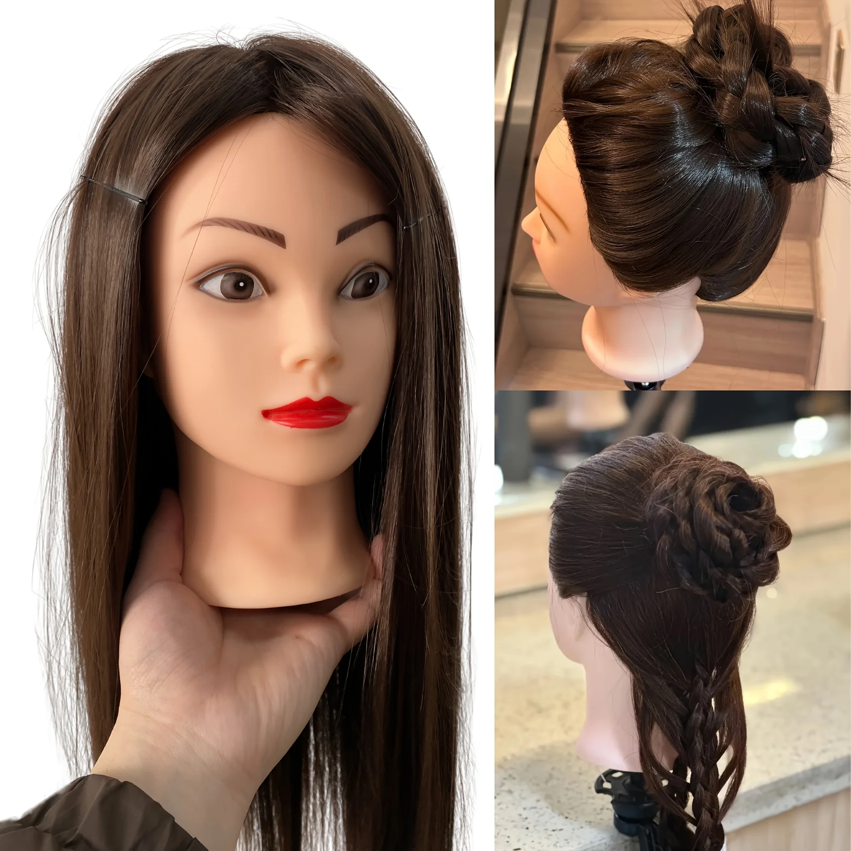 26 inches Professional Female Mannequin Head with Hair for Braiding, Styling, and Design Practice, Hairstyle Demonstration