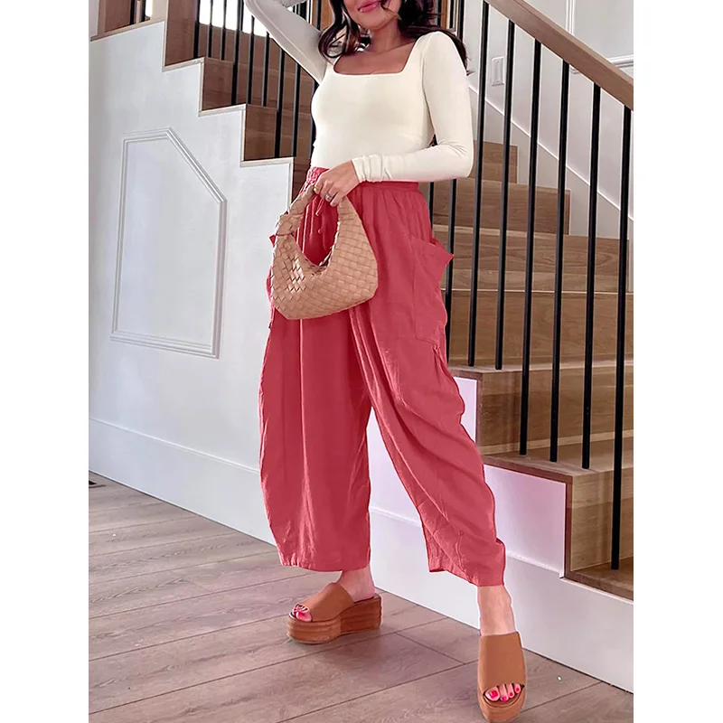 

Cotton Wide Leg Pants Large Size 2023 New High Waisted Women's Pants Summer Loose Casual Sports Pants