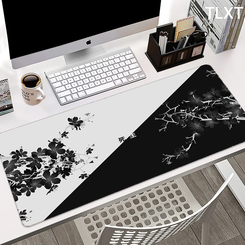 Grande Gaming Mouse Pad com Borda de Bloqueio Preto e Branco Gamer Grande Mouse Mat Computador Mousepad Teclado Mesa Mouse Pad Deskpad - Imagem 6