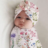 Ylsteed Rose Flower Print Newborn Photography Wrap with Turban Hat Infant Photo Shooting Outfits  Baby Receiving Swaddle Blanket 1