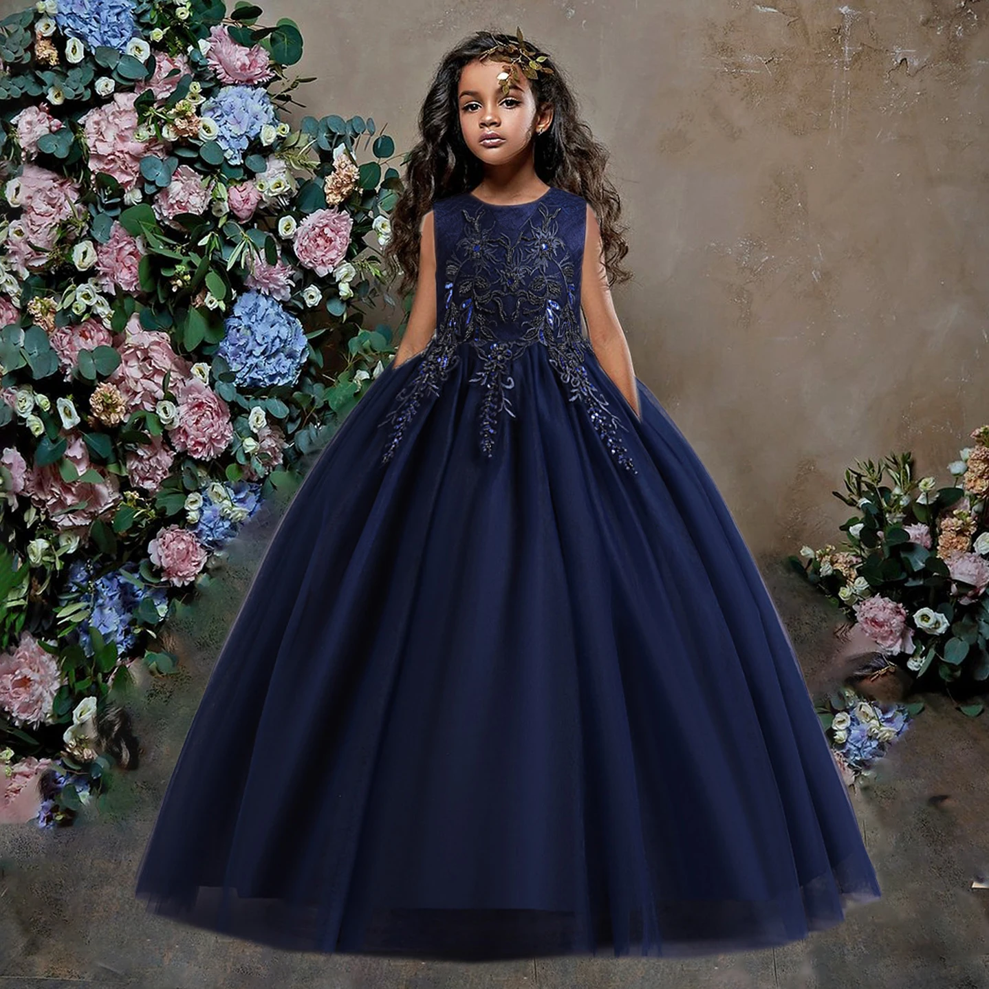 Princess Full Lace Flower Girls Dress Pageant Wedding Bridesmaid