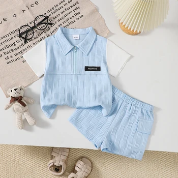 Summer Baby boy Set lapel Blue Striped Top and Shorts 2-piece Set for Handsome 0-3 Year old Baby boy Casual Set Baby Clothing 1