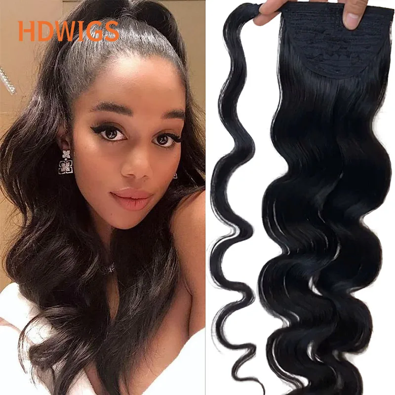 

Ponytail Drawstring Human Hair Extension Body Wave Clips in Human Hairpiece 60g 80g 100g 120g Wrapped Around Horsetail for Women