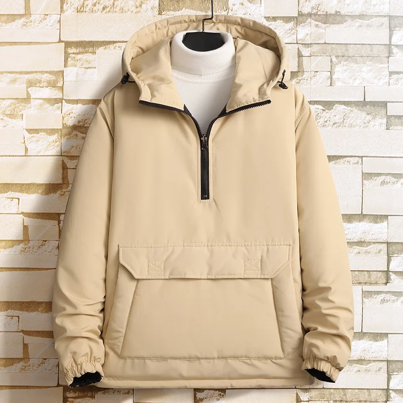 

New Men's Winter Parka Jacket Hooded Warm Harajuku Outerwear Solid Color Loose Streetwear Coat Casual Men Parkas Plus Size 5XL
