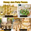 Mini Honey Jars Party Favors  Hexagon Small Glass Honey Jars with Dipper, Gold Lids, Cute Bee Pendants, Gift Bags and Jute 3