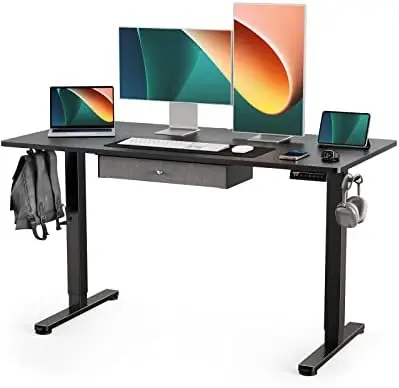 

Standing Desk with Drawer, Adjustable Height Sit Stand Up Desk, Home Office Desk Computer Workstation, 48x24 Inches, Black L sha
