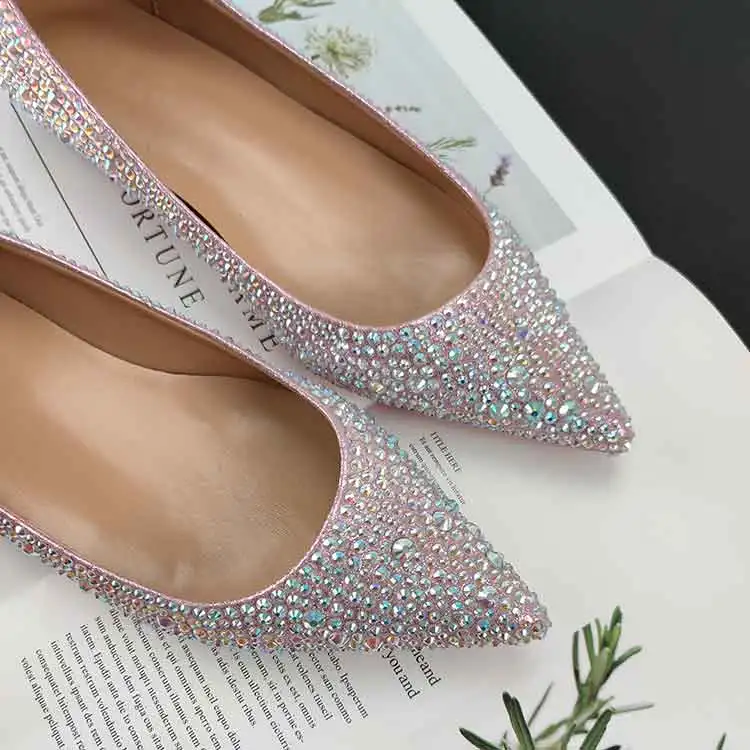 

Full diamond shoes 2023 fairy style crystal wedding shoes cover toe tip increased single shoe shallow mouth flat bottom