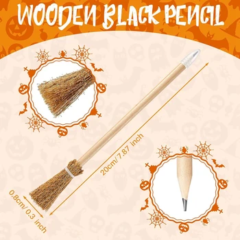 10Pcs Witch Broom Shaped Wooden Pencils Kids Halloween Birthday Party Favors Gift Goodie Bag Filler Writing Pencils School Prize 2