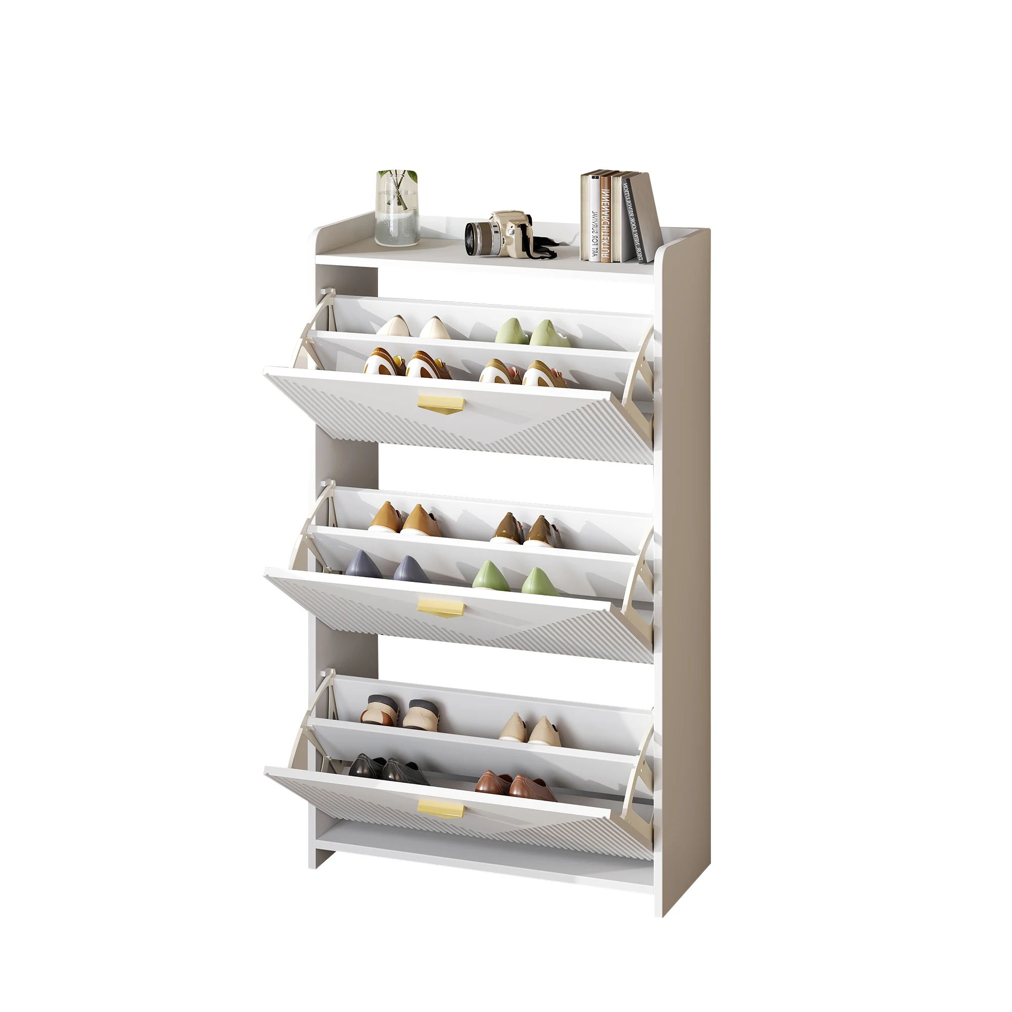 70*30*120cm Schuhschrank mit 3 unteren Klapptüren, Flurschuhschrank mit 6 Schuhfächern, Sideboard – Detail 18