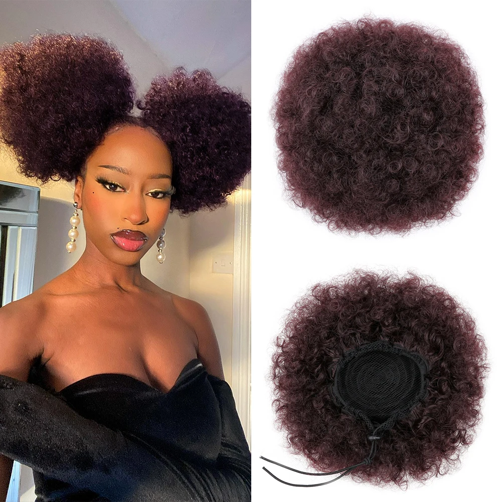 

Belle Show Synthetic Afro Puff Drawstring Ponytail 8 Inch Wrap Drawstring Clip in Extension Short Kinky Curly Hair Ponytail