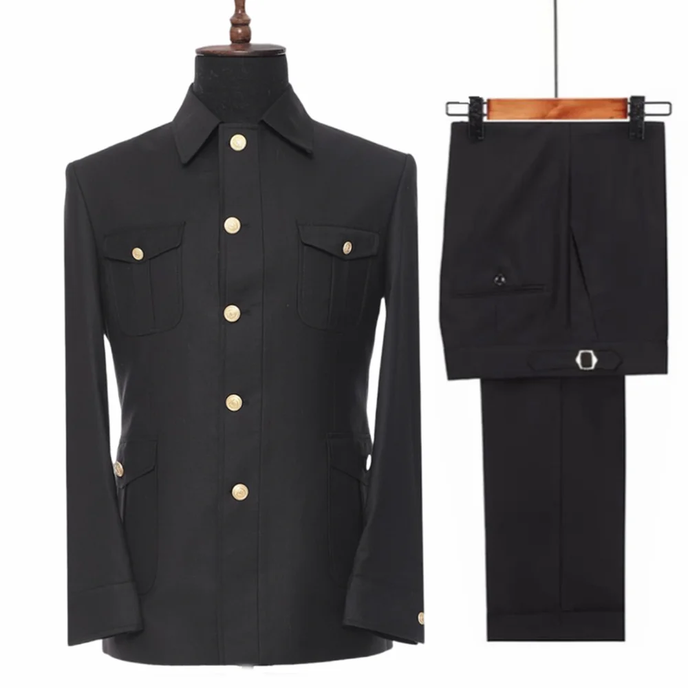 

Black Men Suits Slim Fit 2 Piece Formal Business Coat And Pants With 4 Real Pockets Hunter Casual Jacket Wedding Dress Outfits