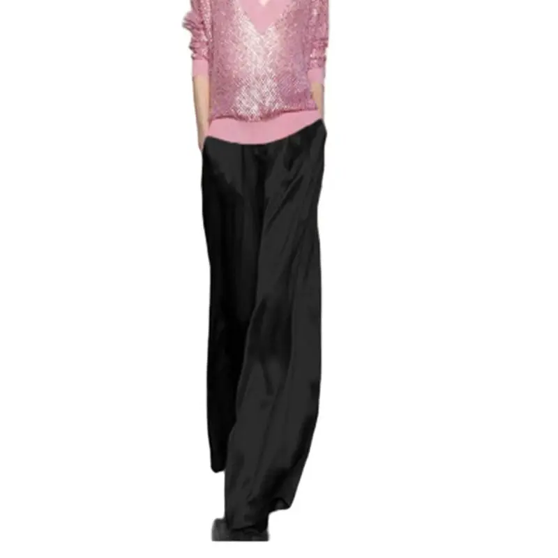 

Women's High Elastic Waist Loose Full Length Pants Female Summer Pants Wide Leg Trousers 40% Silk Solid Hot Sale