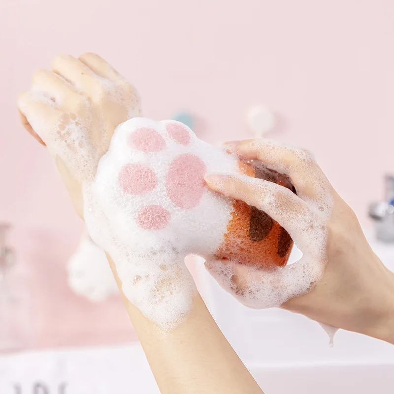 Smooth Bath Sponge Elastic Cute Cat Paw Bathing Sponge Adult Baby Body Wash Brush Clean Brush Bath Towel baby bath sponge shower sponge ball