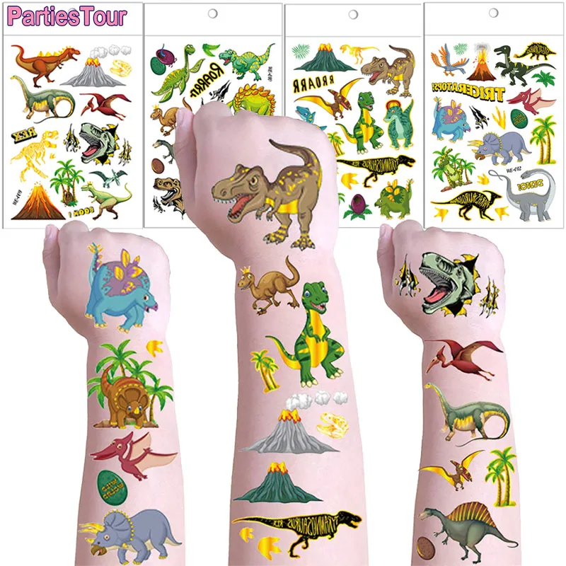 Dinosaur Tattoo Set For Kids Boy Birthday Decoration Dino Egg Volcano Dino Temporary Tattoo Stickers Dino Party Games Baby gifts