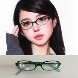 Enhance your eyewear collection with these Red Retro Oval Glasses featuring a chic Green Frame. Perfect for women and girls, these stylish Y2K - inspired eyeglasses offer decorative flair and anti - blue light protection, making them ideal for both compu