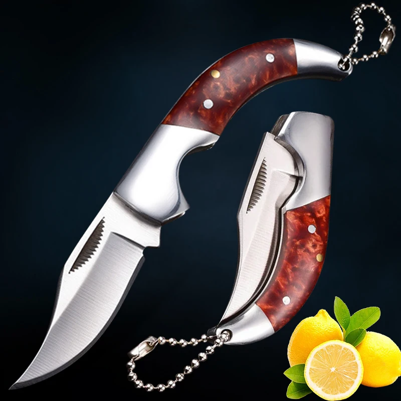 Stainless Steel Cut Fruit Knife Wooden Handle Folding Knife Household Melon Fruit Paring Vegetables Pocket