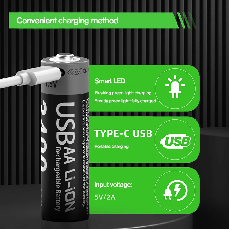 MATOV USB AA 1.5V 3400mWh Type-C Rechargeable Lithium Battery for Hunting Camera Remote Control Mouse Smart Door Lock Microphone 2