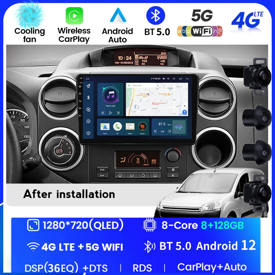 Junsun V1 AI Voice Wireless CarPlay Android Auto Radio For Citroen Berlingo  B9 2008-2019 4G Car Multimedia GPS 2din autoradio
