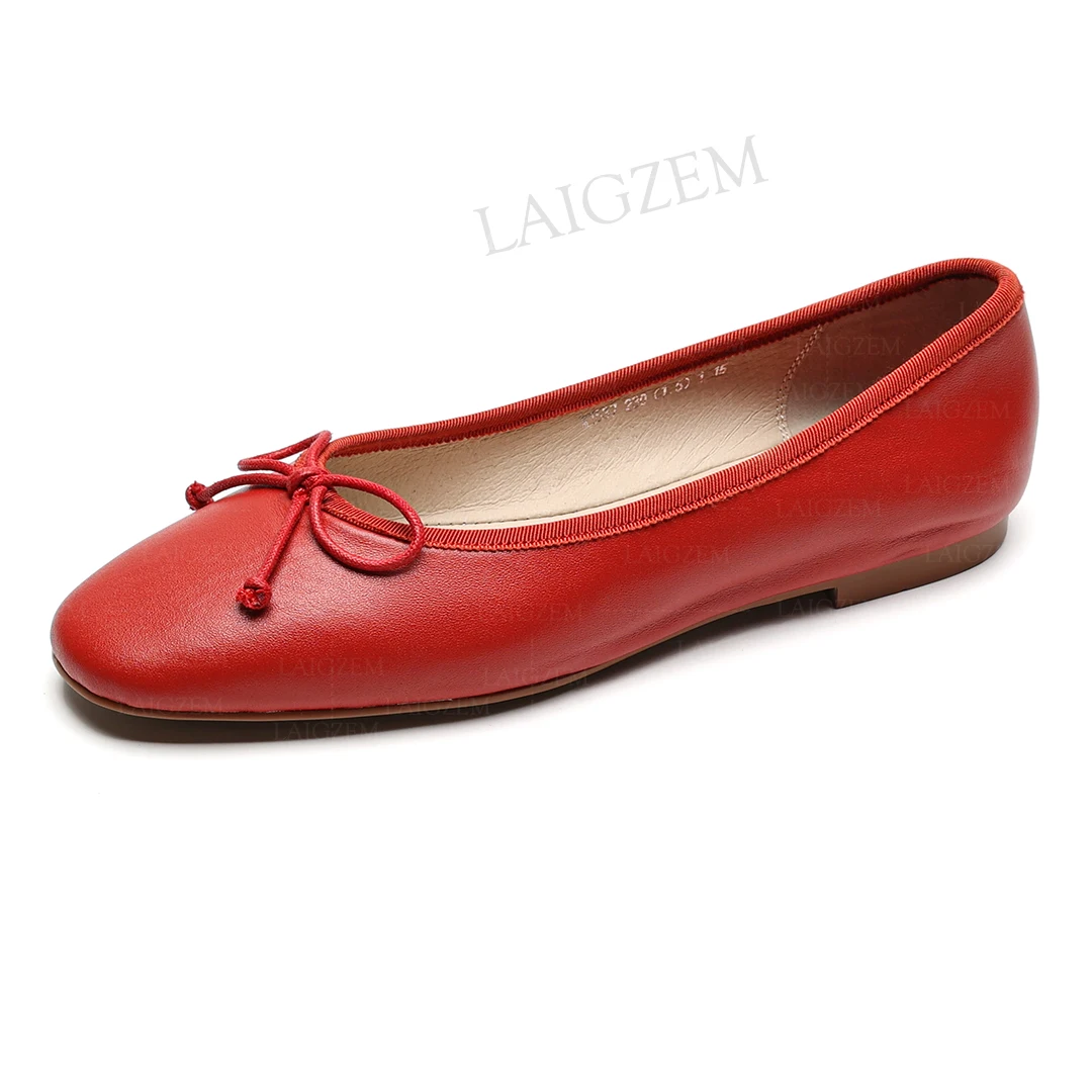 

LAIGZEM Women Flats Genuine Real Leather Slip On Soft Shoes Woman Round Toe Students Pregnant Footwear Big Size 33 38 39 41 43