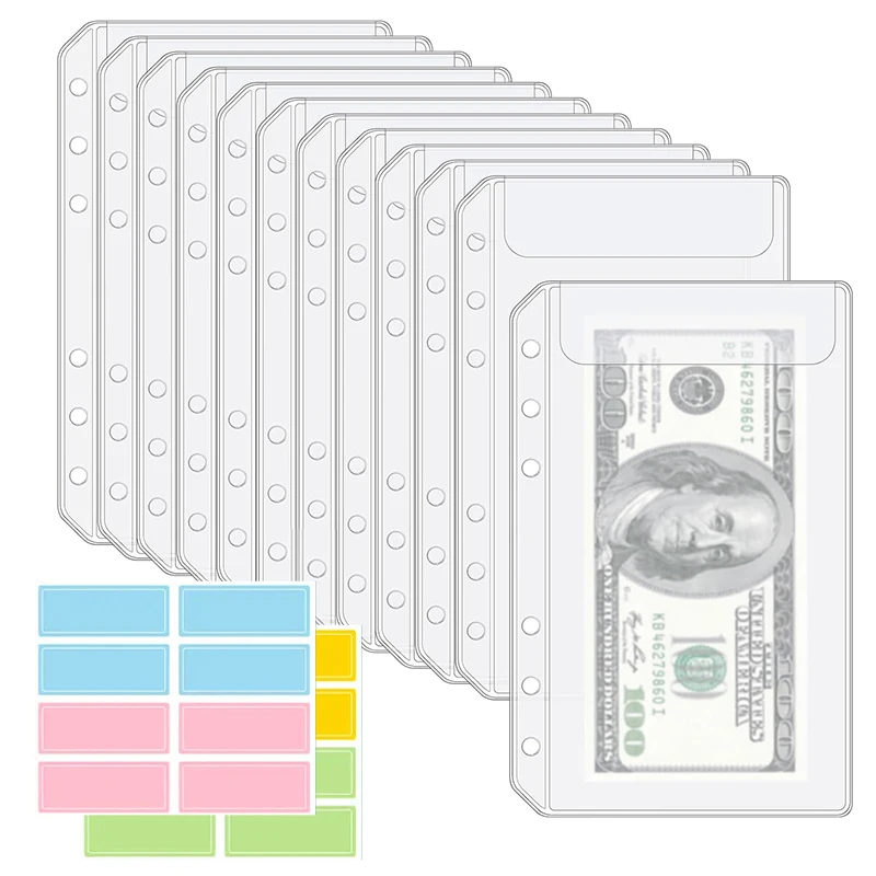 A6 Binder Pocket Cash Budget Envelope 6-Hole Transparent Waterproof PVC Folder Bag Fits 6 Ring Buckle Folders