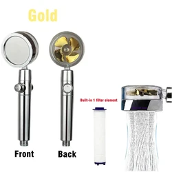 Enhanced High-Pressure Turbocharged Handheld Shower Head with Massage Feature and One-Key Stop (Classic-Gold)