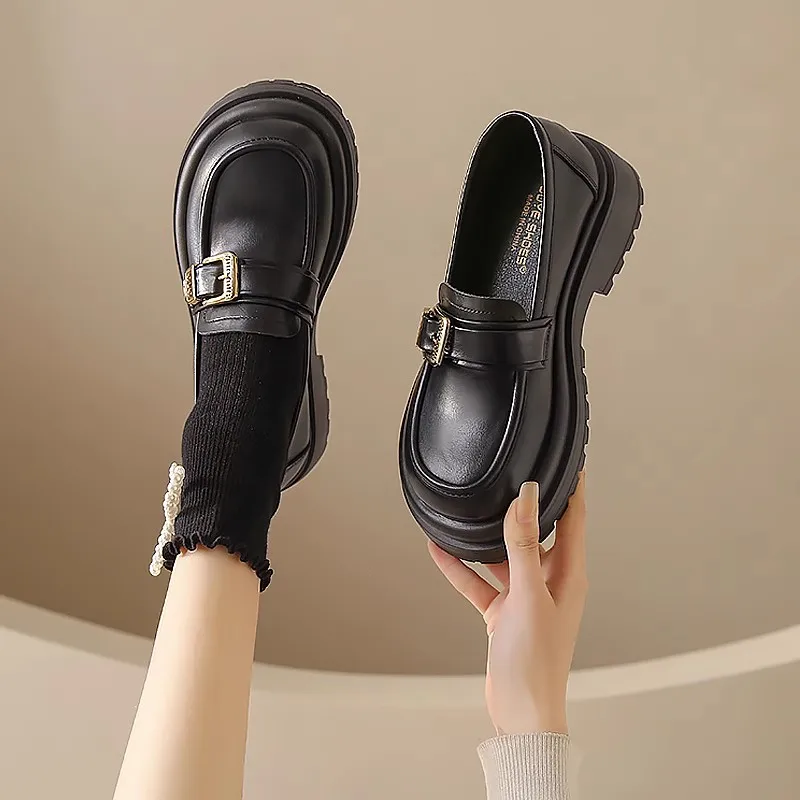 

Women Shoes Autumn Oxfords Casual Female Sneakers Black Flats British Style Round Toe Modis Clogs Platform Loafers With Fur Fall