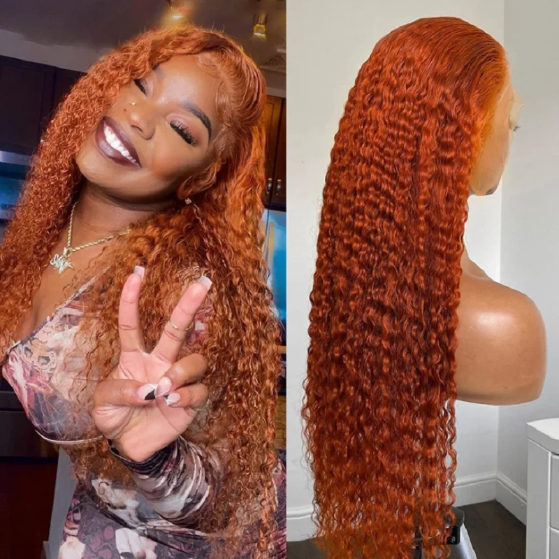 

180 Density 26 inch Ginger Orange Kinky Curly Lace Front Wig For Women BabyHair Heat Resistant Natural Hairline Daily Cosplay
