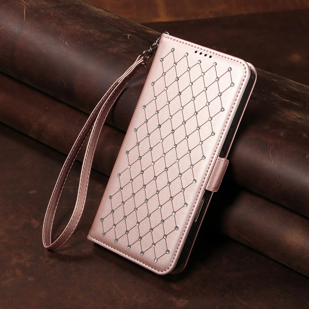 Luxury Artificial Diamond Leather Wallet Phone Case - Elegant Book Cover Design