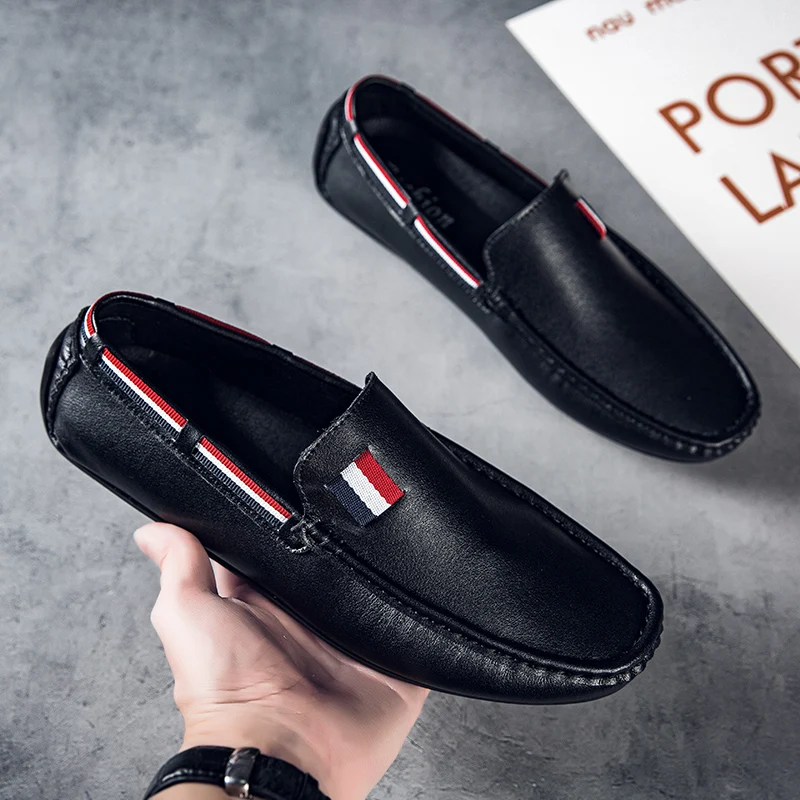 France Elegant Men Moccasins Shoes Black White Male Business Adult Officer Shoes Designer Brand Adult Fashionable Casual Loafers